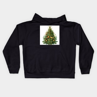 Vintage Christmas Tree With Birds Kids Hoodie